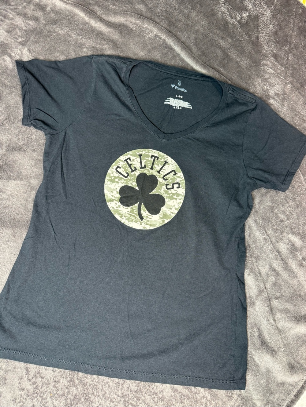 Fanatics Black V-Neck Tee with Subtle White Logo Print